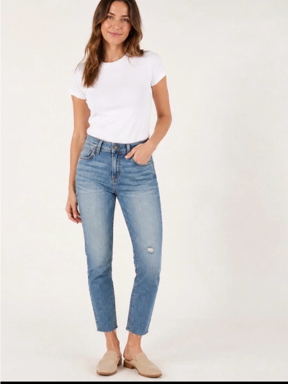 Kut from the Kloth Connie Ankle Skinny Light Wash Distressed Frayed Hem Jeans 12